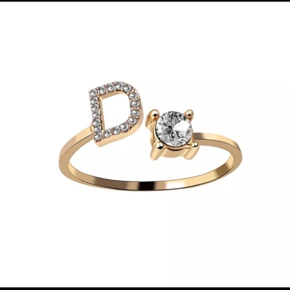 Gold Plated Adjustable D Rhinestone Ring